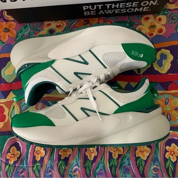 Women’s 9 FIGS x NEW BALANCE 3447 Evergreen Green White Comfort Sneakers NWB - Picture 6 of 13